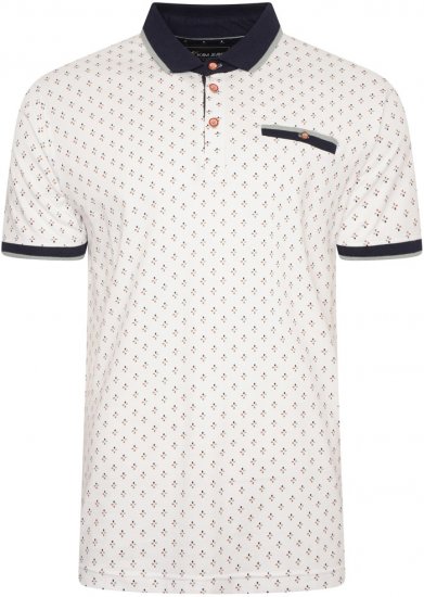 Kam Jeans 5503 Jersey Polo with All Over Geo Print White - Polo majice - Moške Polo Majice za Močnejše Postave