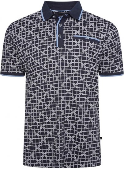 Kam Jeans 5516 Geo-Print Polo Navy - Polo majice - Moške Polo Majice za Močnejše Postave