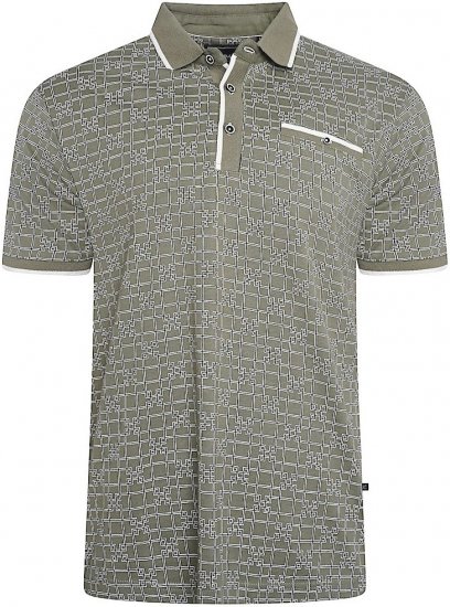 Kam Jeans 5516 Geo-Print Polo Sage - Polo majice - Moške Polo Majice za Močnejše Postave