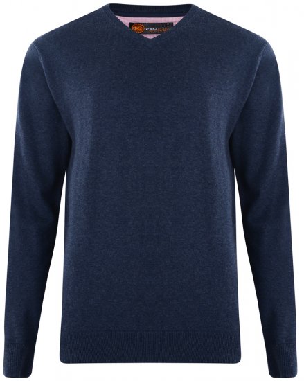 Kam Jeans V-neck Knitted Sweater Navy - Puloverji & jopice - Moški Puloverji & Jopice za Močnejše Postave