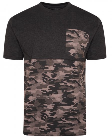 Kam Jeans 5700 Camo Panelled T-Shirt Charcoal - Kratke Majice - Moške kratke majice za močnejše postave
