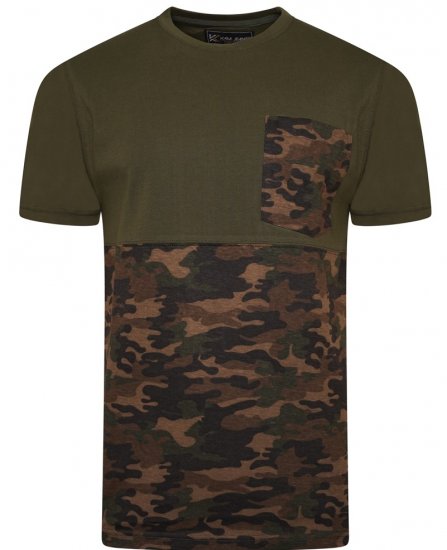 Kam Jeans 5700 Camo Panelled T-Shirt Khaki - Kratke Majice - Moške kratke majice za močnejše postave