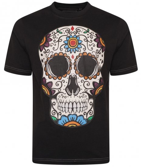 Kam Jeans 5705 Coloured Skull Print Tee Black - Kratke Majice - Moške kratke majice za močnejše postave