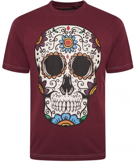Kam Jeans 5705 Coloured Skull Print Tee Plum - Kratke Majice - Moške kratke majice za močnejše postave