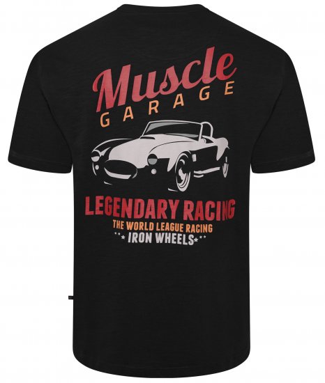 Kam Jeans 5710 Legendary Racing Slub Tee With Back Print Black - Kratke Majice - Moške kratke majice za močnejše postave