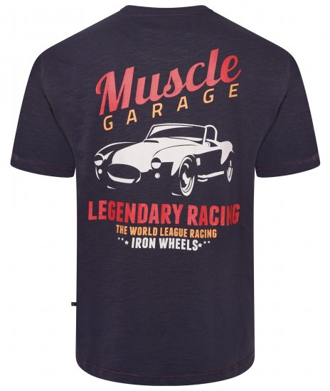 Kam Jeans 5710 Legendary Racing Slub Tee With Back Print Navy - Kratke Majice - Moške kratke majice za močnejše postave