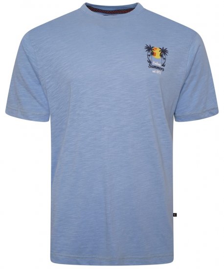 Kam Jeans 5711 Endless Summers Slub Tee With Back Print Blue - Kratke Majice - Moške kratke majice za močnejše postave