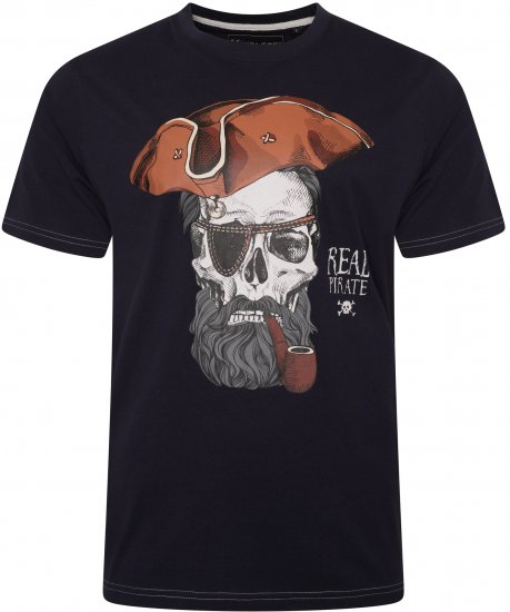 Kam Jeans 5752 Real Pirates Print T-Shirt Navy - Kratke Majice - Moške kratke majice za močnejše postave
