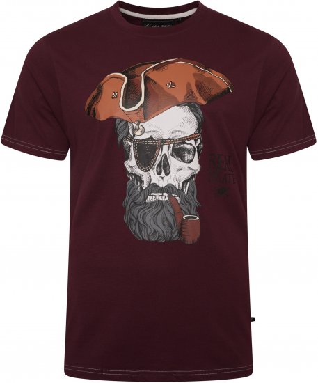 Kam Jeans 5752 Real Pirates Print T-Shirt Dark Red - Kratke Majice - Moške kratke majice za močnejše postave