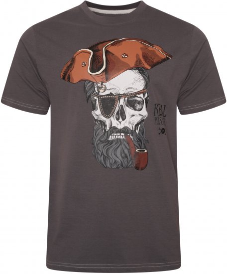 Kam Jeans 5752 Real Pirates Print T-Shirt Charcoal - Kratke Majice - Moške kratke majice za močnejše postave