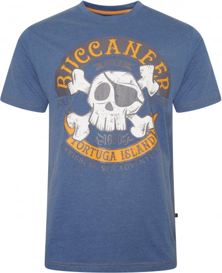 Kam Jeans 5753 Buccaneer Print T-Shirt Blue - Kratke Majice - Moške kratke majice za močnejše postave