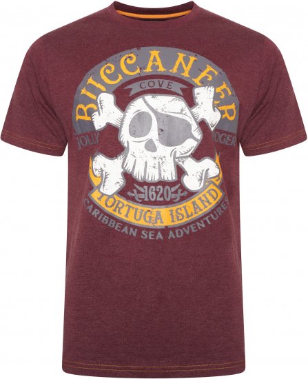 Kam Jeans 5753 Buccaneer Print T-Shirt BURGUNDY MARL - Kratke Majice - Moške kratke majice za močnejše postave