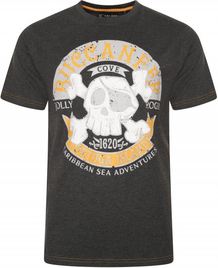 Kam Jeans 5753 Buccaneer Print T-Shirt Charcoal Marl - Kratke Majice - Moške kratke majice za močnejše postave