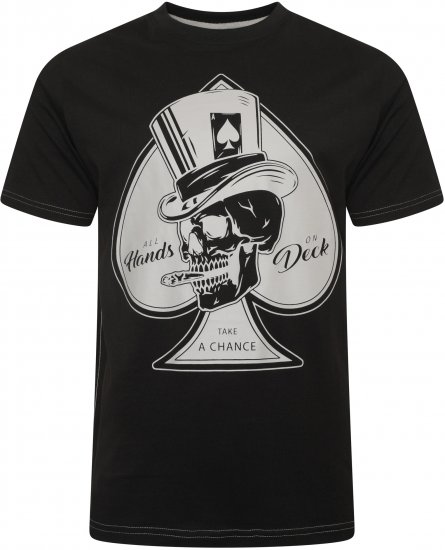 Kam Jeans 5757 Hands on Deck Skull Print T-Shirt Black - Kratke Majice - Moške kratke majice za močnejše postave