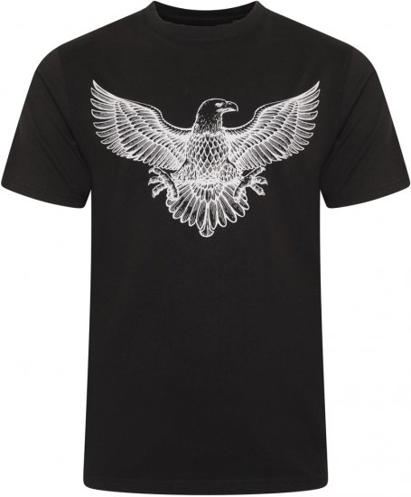 Kam Jeans 5758 Eagle Print T-Shirt Black - Kratke Majice - Moške kratke majice za močnejše postave