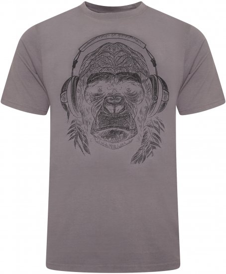 Kam Jeans 5759 Stencil Gorilla Print T-Shirt Slate Grey - Kratke Majice - Moške kratke majice za močnejše postave