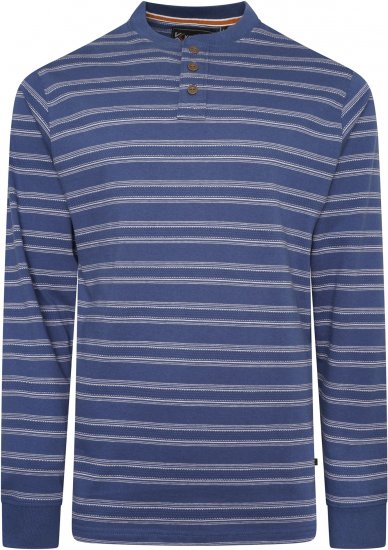 Kam jeans 5761 Embossed Waffle Stripe Long Sleeve Henley Shirt Indigo - Polo majice - Moške Polo Majice za Močnejše Postave