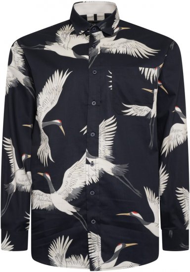 Kam Jeans 6059 LS Bird Print Shirt Navy - Srajce - Moške srajce za Močnejše Postave