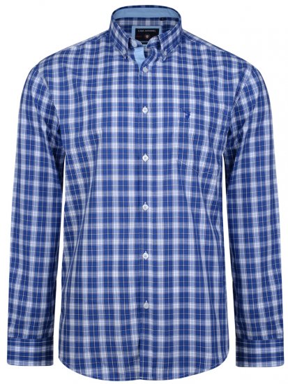 Kam Jeans 6155 Long Sleeve Check Shirt Blue - Srajce - Moške srajce za Močnejše Postave