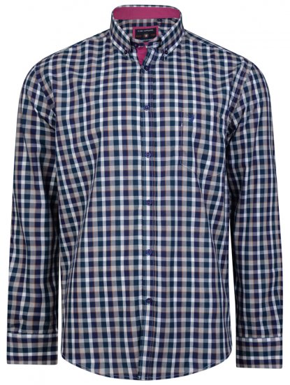 Kam Jeans 6156 Long Sleeve Check Shirt Navy - Srajce - Moške srajce za Močnejše Postave