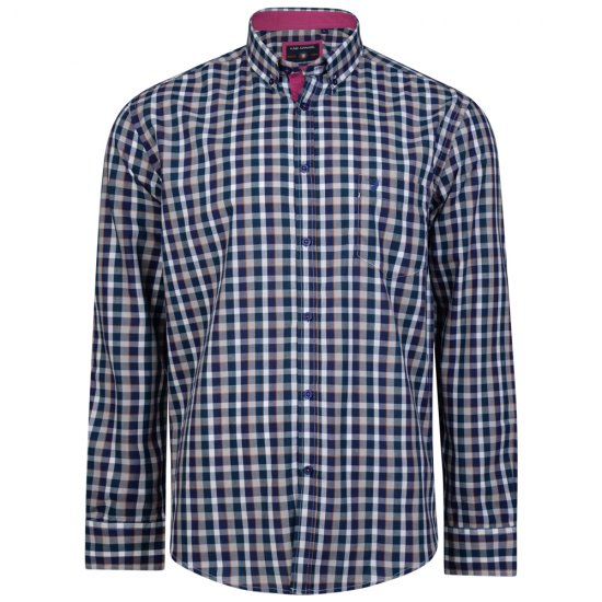 Kam Jeans 6156 Long Sleeve Check Shirt Navy - Srajce - Moške srajce za Močnejše Postave