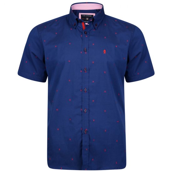 Kam Jeans 6160 Short Sleeve Dobby Print Shirt Twilight Blue - Srajce - Moške srajce za Močnejše Postave