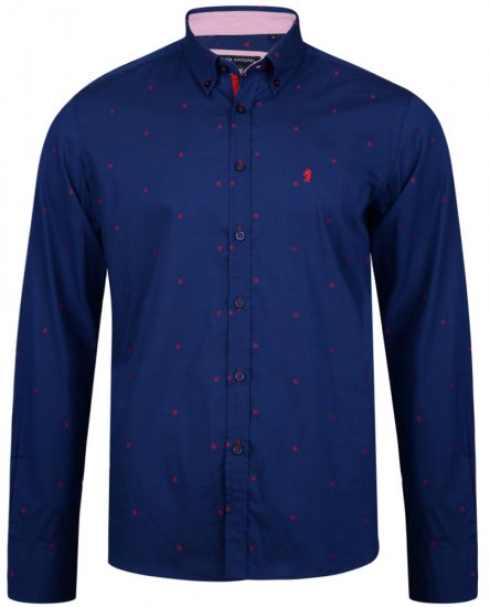 Kam Jeans 6160 Long Sleeve Dobby Print Shirt Twilight Blue - Srajce - Moške srajce za Močnejše Postave