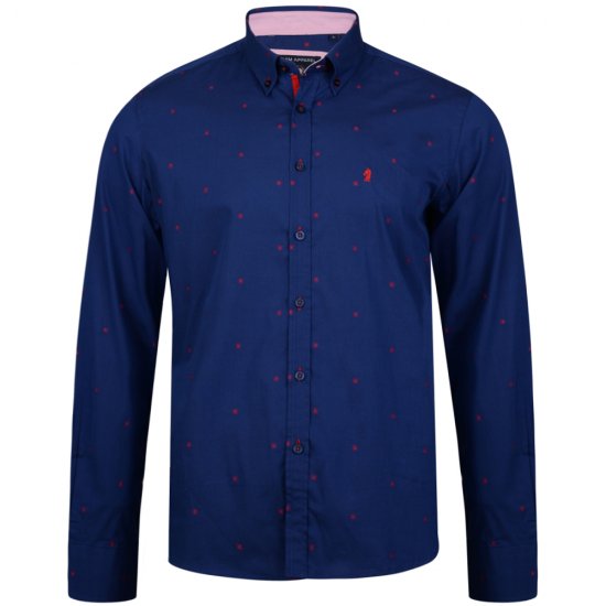 Kam Jeans 6160 Long Sleeve Dobby Print Shirt Twilight Blue - Srajce - Moške srajce za Močnejše Postave