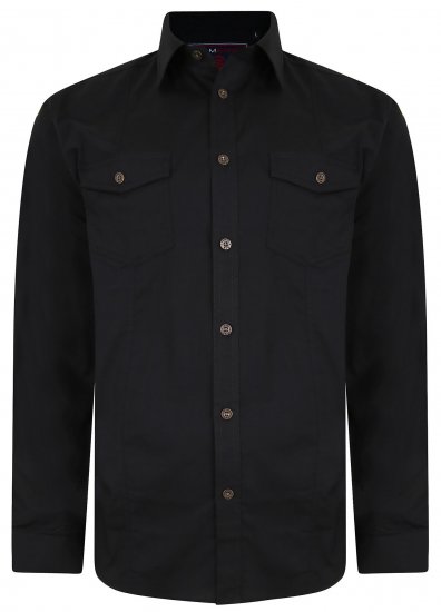 Kam Jeans Retro Long Sleeve Stretch Shirt Black - Srajce - Moške srajce za Močnejše Postave