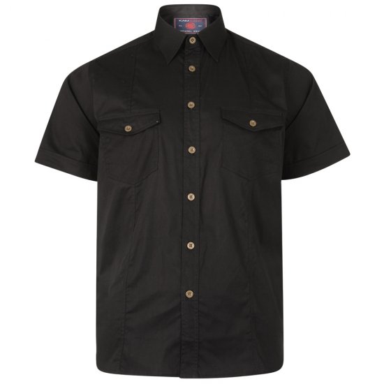 Kam Jeans Retro Short Sleeve Stretch Shirt Black - Srajce - Moške srajce za Močnejše Postave