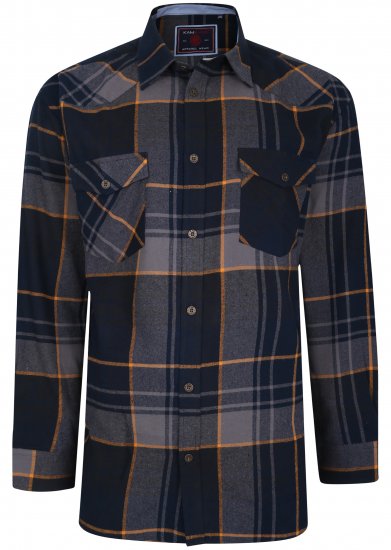 Kam Jeans 6193 Long Sleeve Flannel Shirt Navy - Srajce - Moške srajce za Močnejše Postave