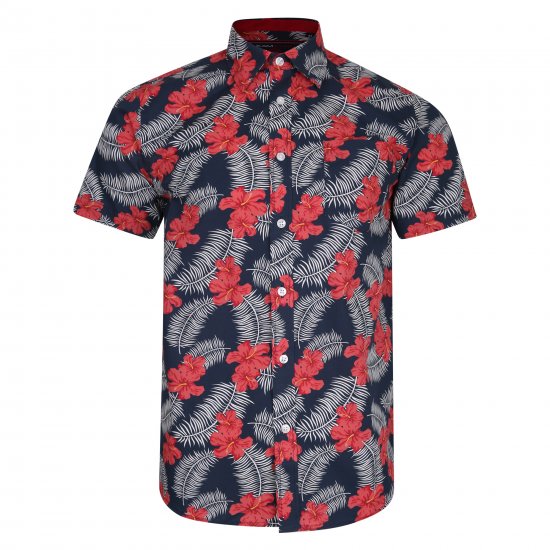 Kam Jeans 6207 Floral Print Shirt Navy - Srajce - Moške srajce za Močnejše Postave