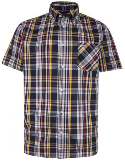 Kam Jeans 6208 SS Casual Check Shirt Navy - Srajce - Moške srajce za Močnejše Postave