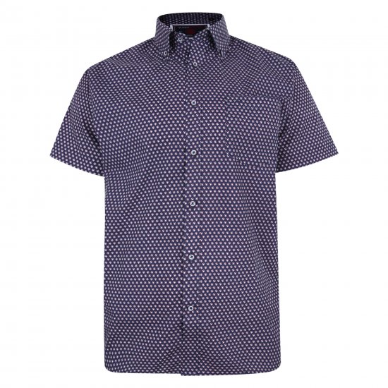 Kam Jeans 6211 SS Dobby Print Shirt Navy - Srajce - Moške srajce za Močnejše Postave