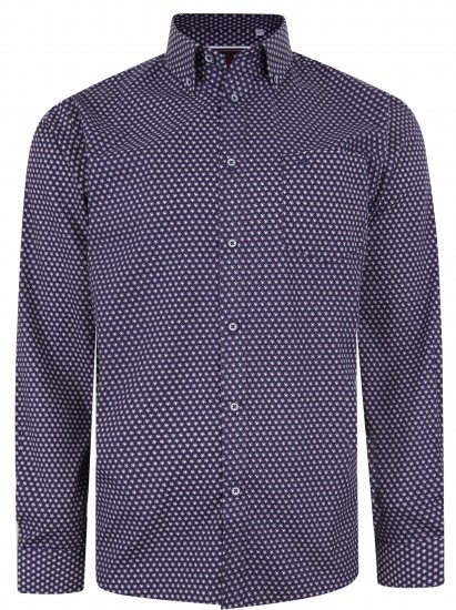 Kam Jeans 6211 LS Dobby Stitch Shirt Navy - Srajce - Moške srajce za Močnejše Postave