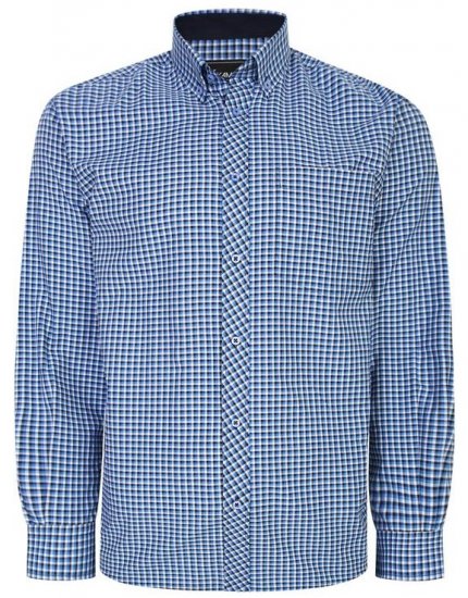 Kam Jeans 6219 LS Mini Gingham Check Shirt Navy - Srajce - Moške srajce za Močnejše Postave
