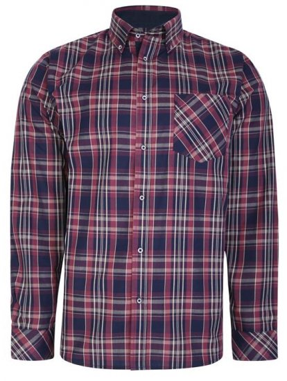 Kam Jeans 6221 Casual Checked Shirt Plum - Srajce - Moške srajce za Močnejše Postave