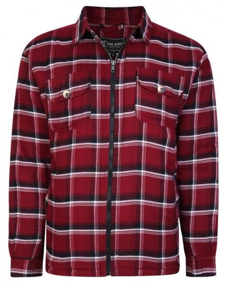 Kam Jeans 6231 Sherpa Lined Flannel Shirt with Zipper Burgundy - Srajce - Moške srajce za Močnejše Postave