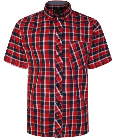 Kam Jeans 6240 SS Check Shirt Red - Srajce - Moške srajce za Močnejše Postave
