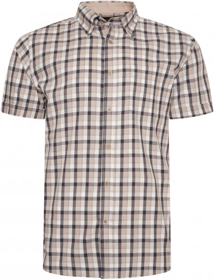Kam Jeans 6282 Casual SS Check Shirt Beige - Srajce - Moške srajce za Močnejše Postave