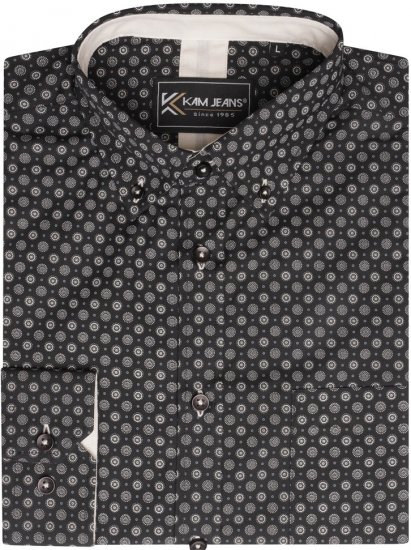 Kam Jeans 6296 Long Sleeve All Over Geo Print Shirt Black - Srajce - Moške srajce za Močnejše Postave