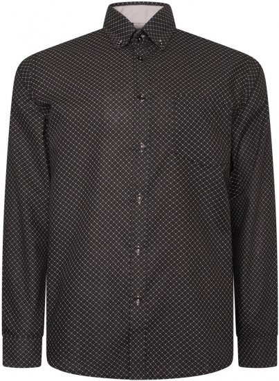 Kam Jeans 6299 Long Sleeve All Over Diamond Print Shirt Black - Srajce - Moške srajce za Močnejše Postave