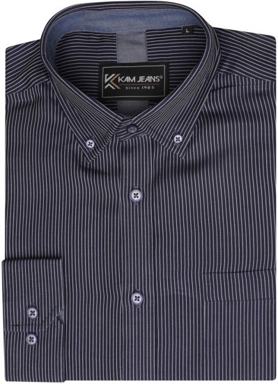 Kam Jeans 6300 Long Sleeve Dobby Stripe Shirt Dark Grey - Srajce - Moške srajce za Močnejše Postave