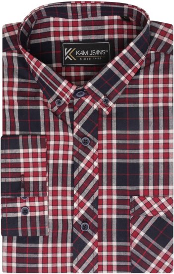 Kam Jeans 6301 LS Casual Check Shirt Red - Srajce - Moške srajce za Močnejše Postave