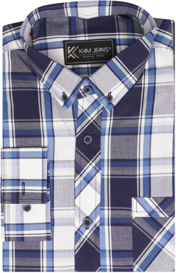 Kam Jeans 6301 LS Casual Check Shirt Navy - Srajce - Moške srajce za Močnejše Postave