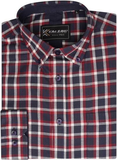 Kam Jeans 6303 Long Sleeve Casual Check Shirt Navy - Srajce - Moške srajce za Močnejše Postave