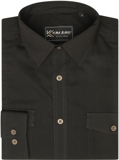 Kam Jeans 6305 Long Sleeve Retro Stretch Shirt Black - Srajce - Moške srajce za Močnejše Postave
