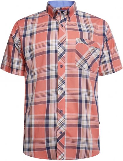 Kam Jeans 6312 Casual Check Short Sleeve Shirt Light Red - Srajce - Moške srajce za Močnejše Postave