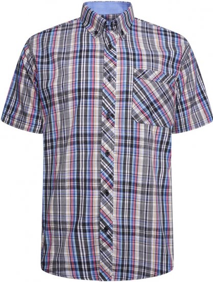 Kam Jeans 6313 Casual Check Short Sleeve Shirt Grey - Srajce - Moške srajce za Močnejše Postave