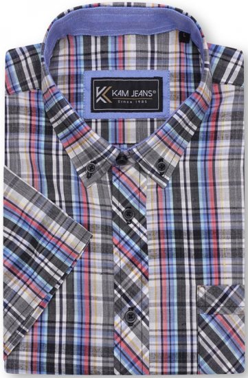 Kam Jeans 6313 Casual Check Short Sleeve Shirt Grey - Srajce - Moške srajce za Močnejše Postave